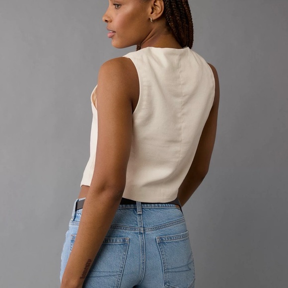 American Eagle Linen Blend Cream Vest Sz L Boho Festival Natural - Picture 2 of 11